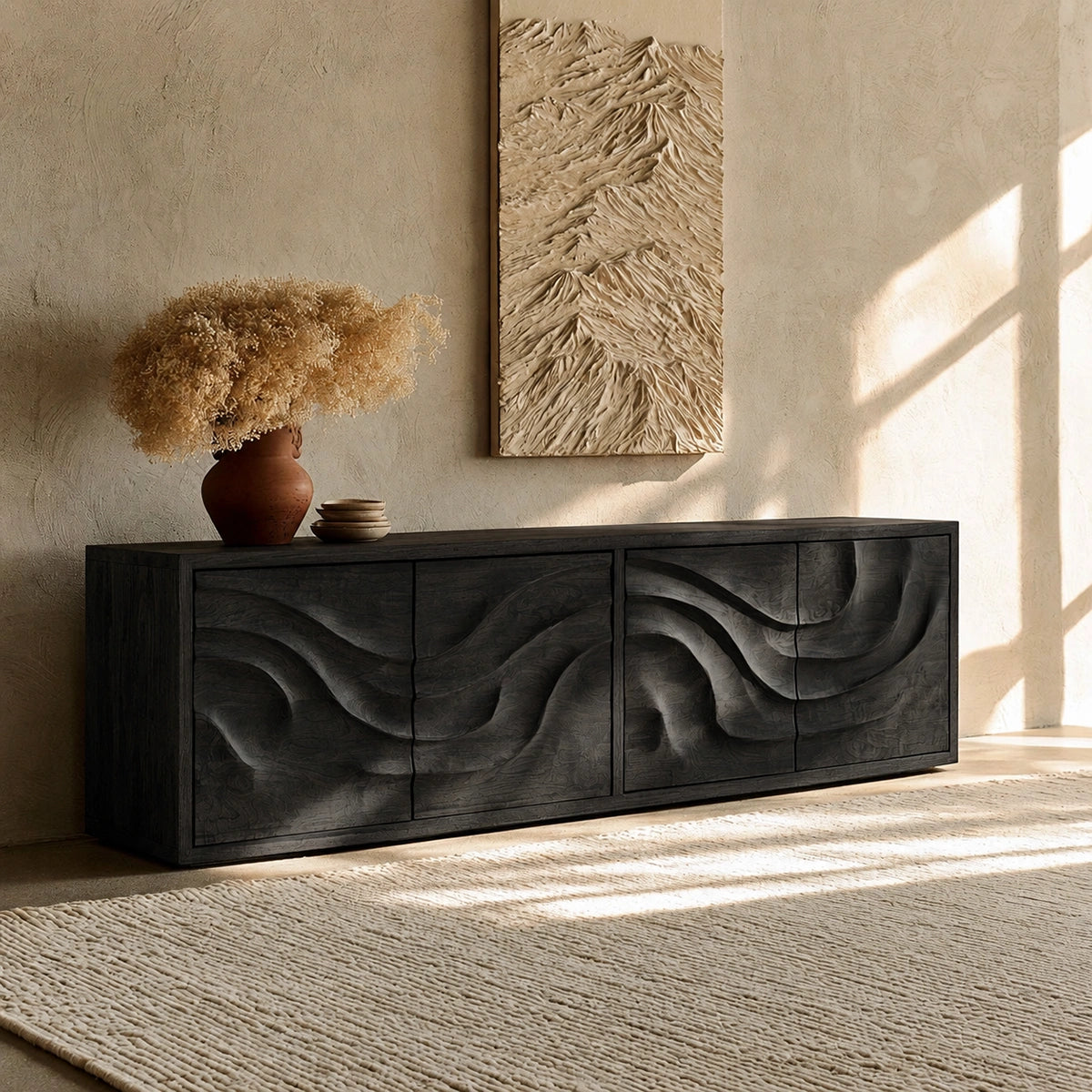 Natural Solid Wood Sideboard with Flowing Relief Doors – Wabi Sabi - Arboriswood - 8