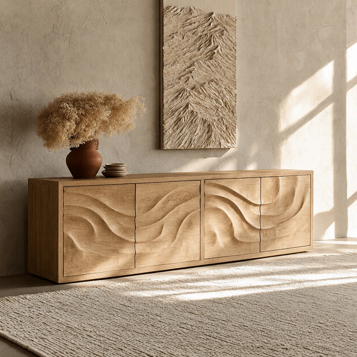 Natural Solid Wood Sideboard with Flowing Relief Doors – Wabi Sabi - Arboriswood - 9
