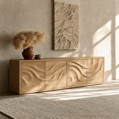 Natural Solid Wood Sideboard with Flowing Relief Doors – Wabi Sabi - Arboriswood - 9