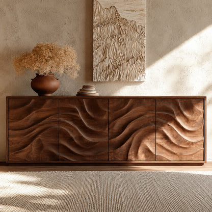Natural Solid Wood Sideboard with Fluid Carved Doors – Modern Wabi Sabi - Arboriswood - 2