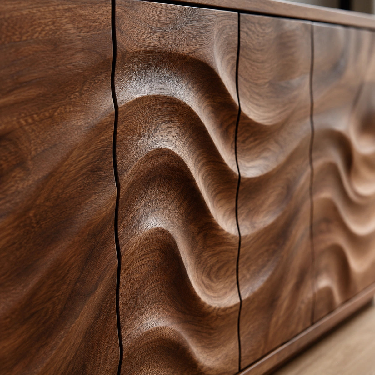 Natural Solid Wood Sideboard with Fluid Carved Doors – Modern Wabi Sabi - Arboriswood - 3