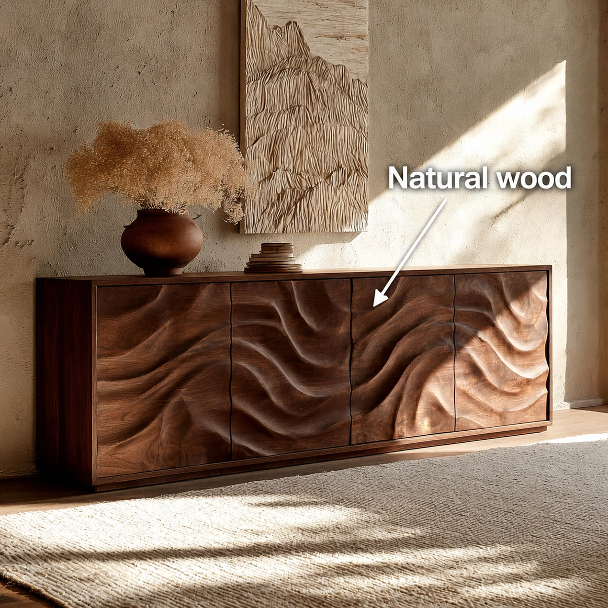 Natural Solid Wood Sideboard with Fluid Carved Doors – Modern Wabi Sabi - Arboriswood - 5