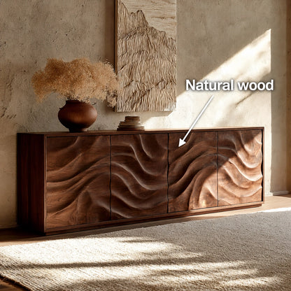Natural Solid Wood Sideboard with Fluid Carved Doors – Modern Wabi Sabi - Arboriswood - 5