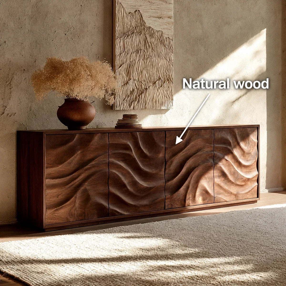 Natural Solid Wood Sideboard with Fluid Carved Doors – Modern Wabi Sabi - Arboriswood - 5