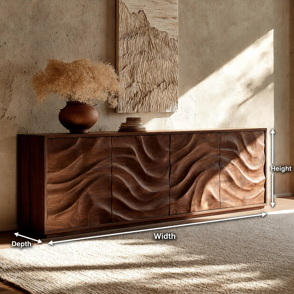 Natural Solid Wood Sideboard with Fluid Carved Doors – Modern Wabi Sabi - Arboriswood - 6