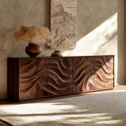 Natural Solid Wood Sideboard with Fluid Carved Doors – Modern Wabi Sabi - Arboriswood - 7