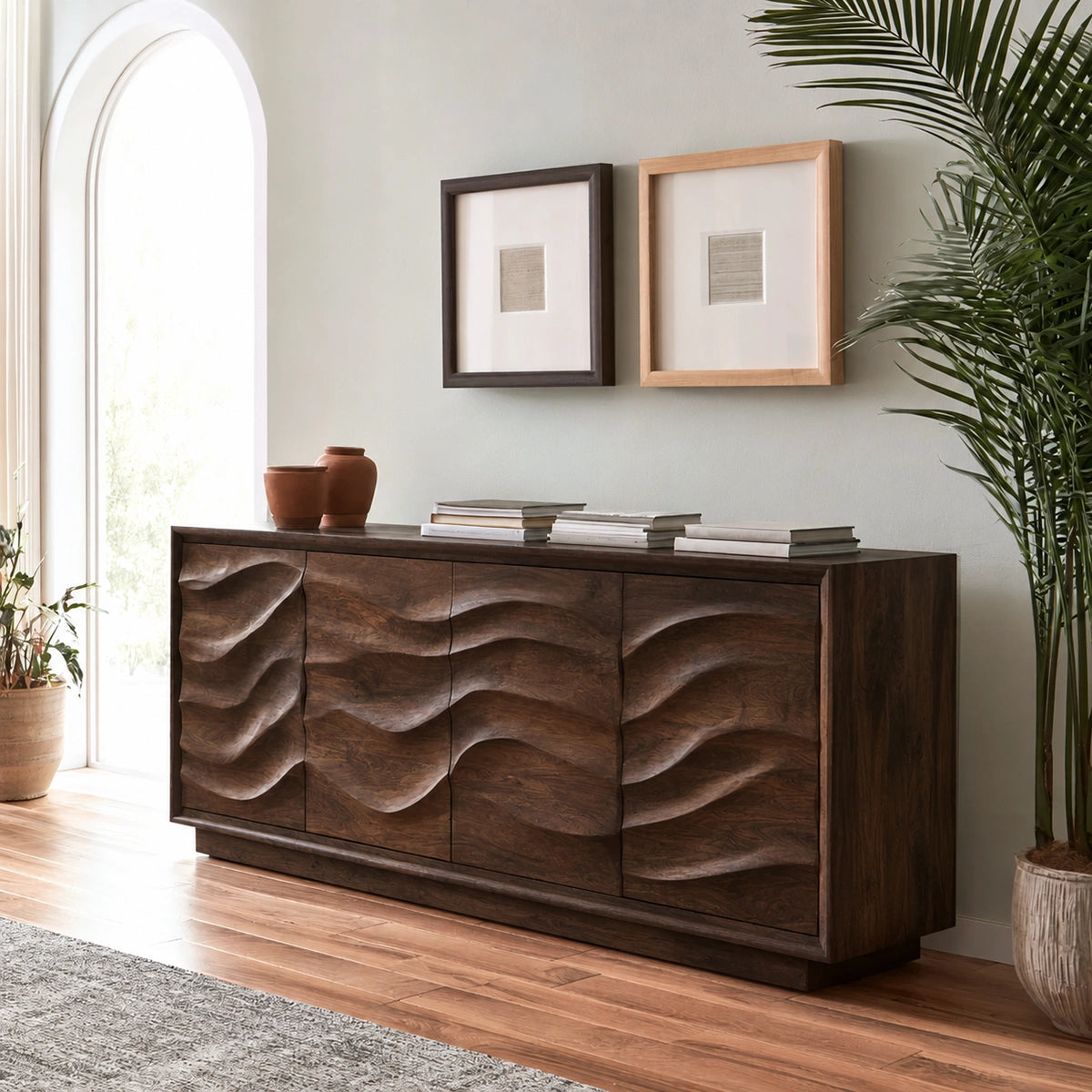 Natural Solid Wood Sideboard with Hand-Carved Wave Doors – Scandinavian - Arboriswood - 10
