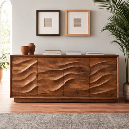 Natural Solid Wood Sideboard with Hand-Carved Wave Doors – Scandinavian - Arboriswood - 2