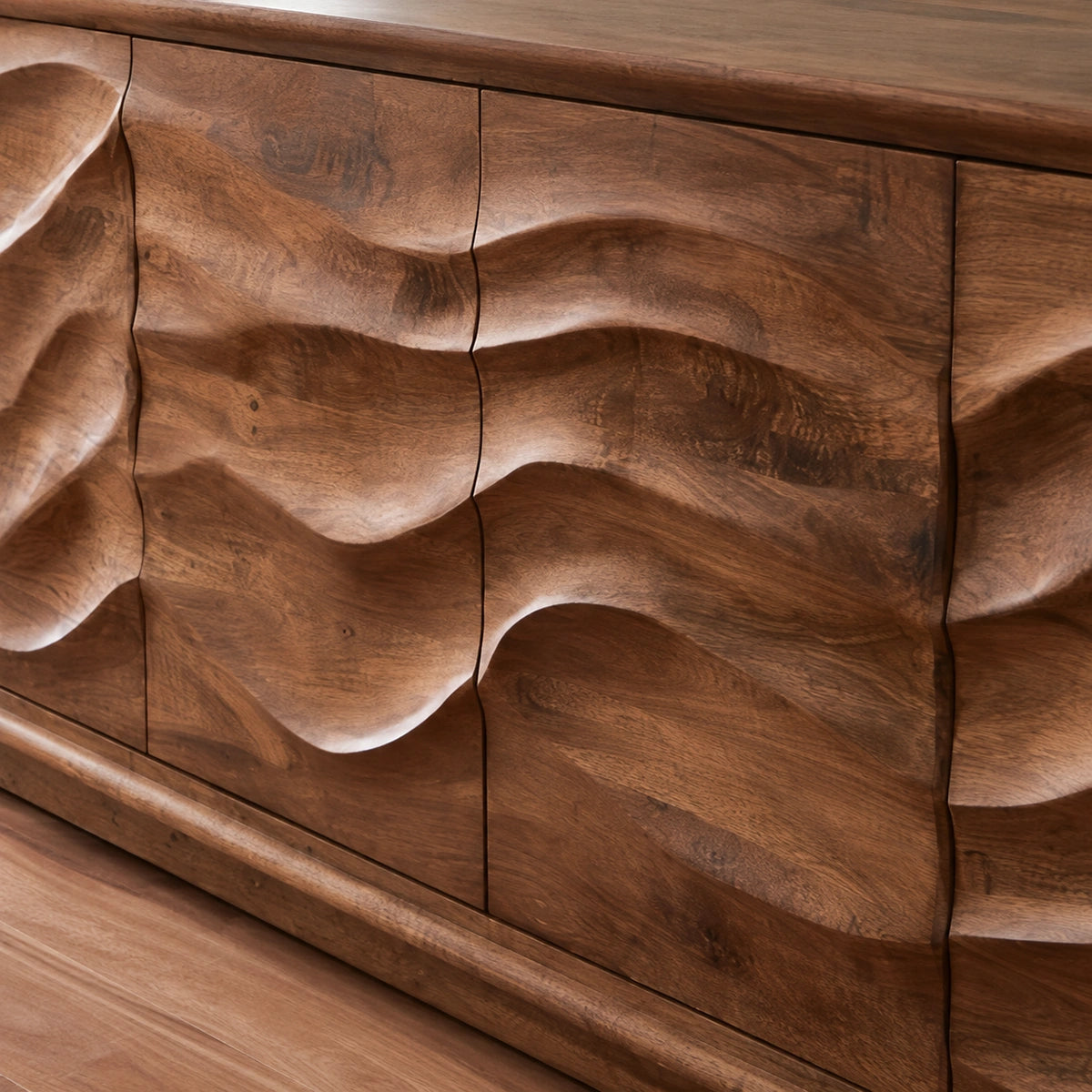 Natural Solid Wood Sideboard with Hand-Carved Wave Doors – Scandinavian - Arboriswood - 3