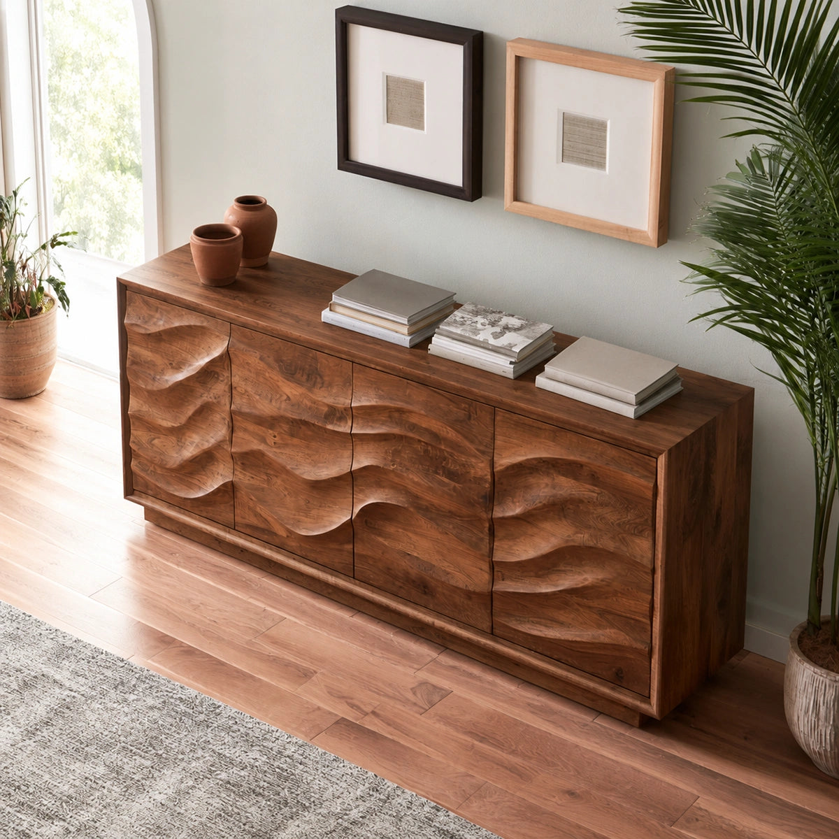 Natural Solid Wood Sideboard with Hand-Carved Wave Doors – Scandinavian - Arboriswood - 4