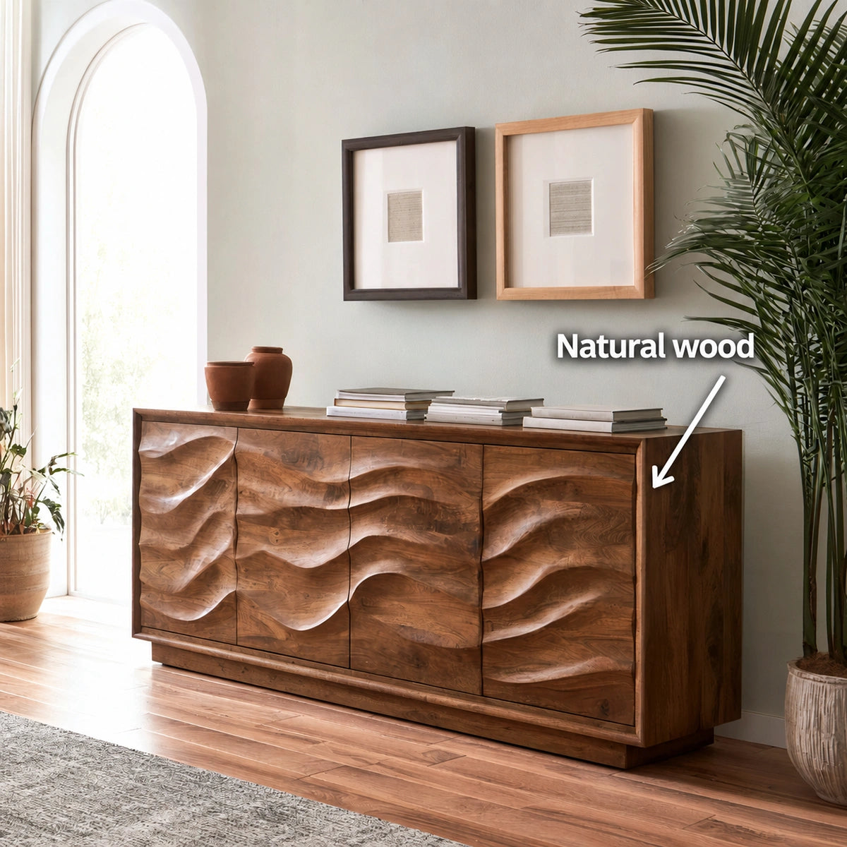 Natural Solid Wood Sideboard with Hand-Carved Wave Doors – Scandinavian - Arboriswood - 5