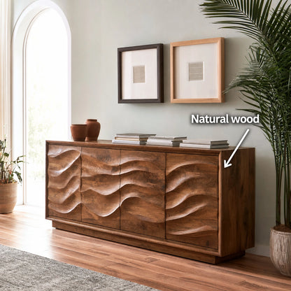 Natural Solid Wood Sideboard with Hand-Carved Wave Doors – Scandinavian - Arboriswood - 5