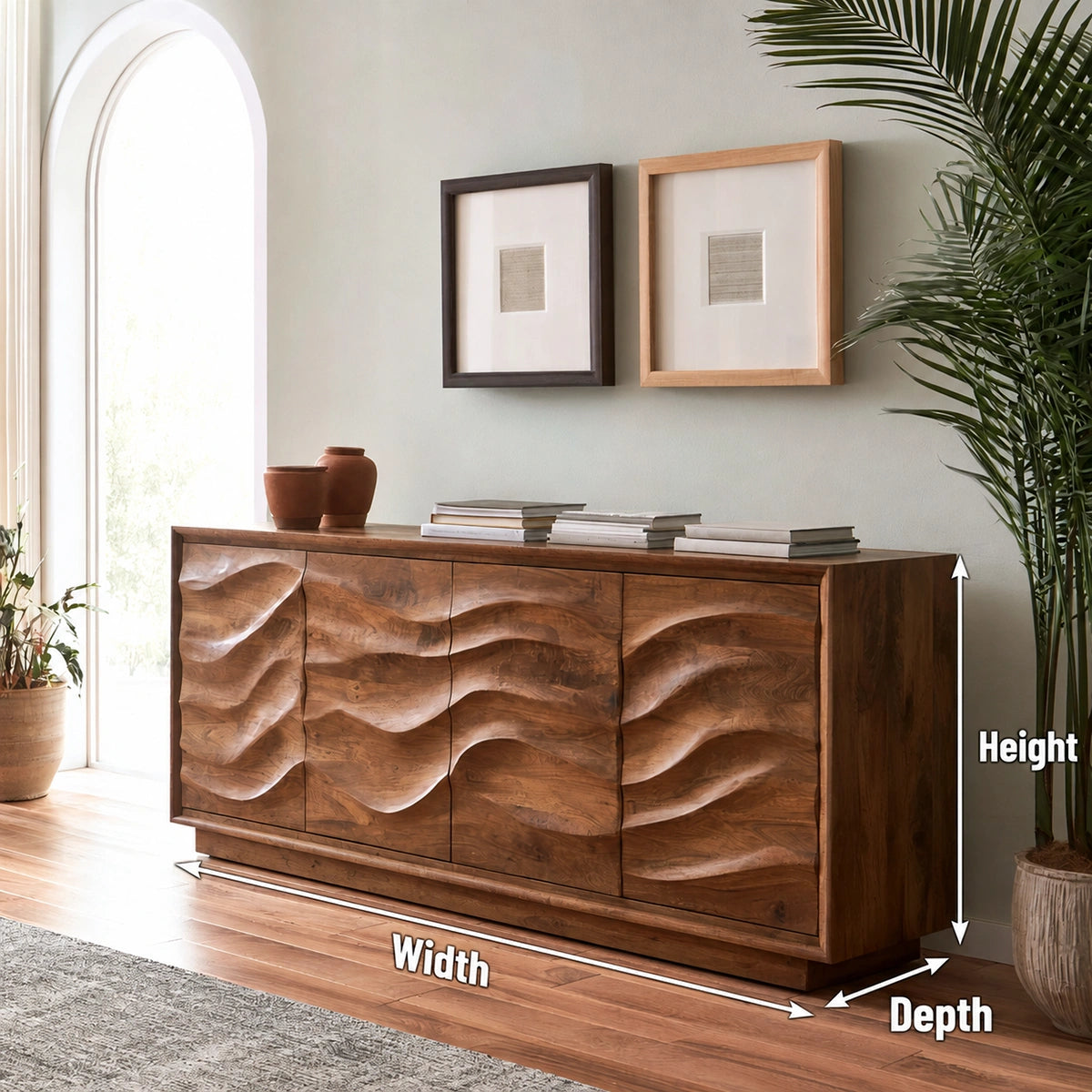 Natural Solid Wood Sideboard with Hand-Carved Wave Doors – Scandinavian - Arboriswood - 6