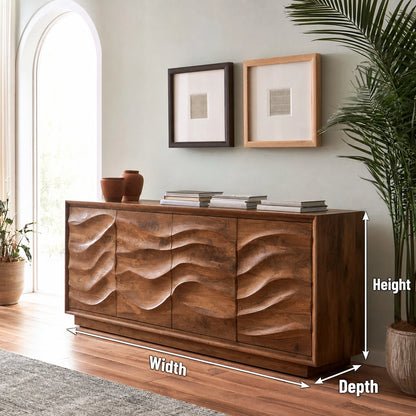 Natural Solid Wood Sideboard with Hand-Carved Wave Doors – Scandinavian - Arboriswood - 6