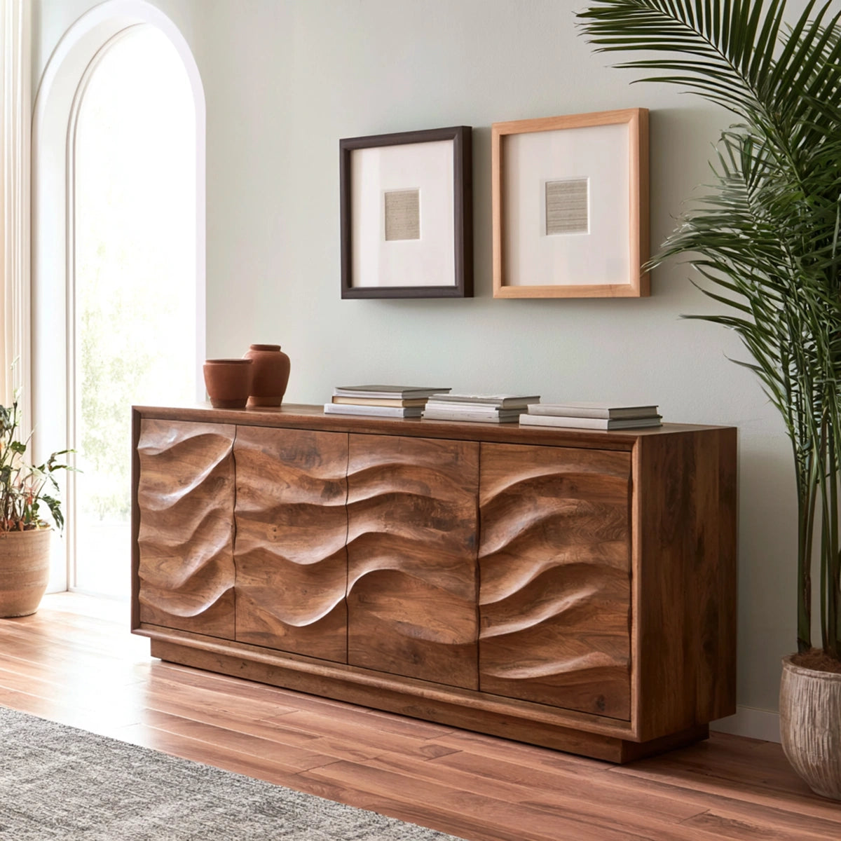 Natural Solid Wood Sideboard with Hand-Carved Wave Doors – Scandinavian - Arboriswood - 7