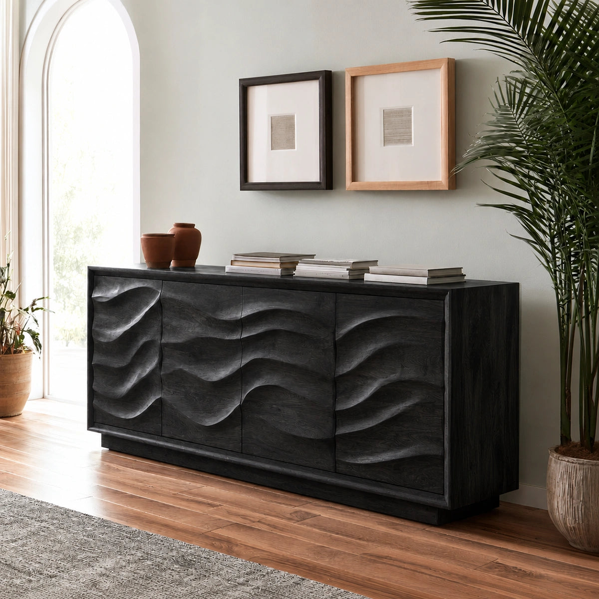 Natural Solid Wood Sideboard with Hand-Carved Wave Doors – Scandinavian - Arboriswood - 8
