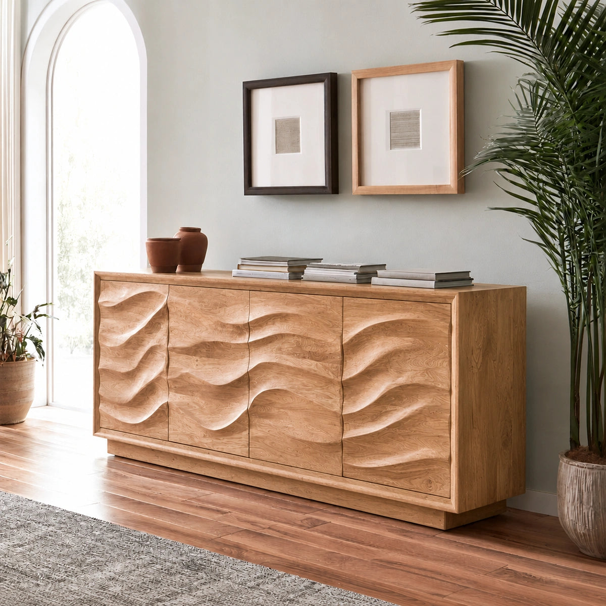 Natural Solid Wood Sideboard with Hand-Carved Wave Doors – Scandinavian - Arboriswood - 9