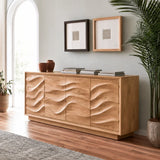 Natural Solid Wood Sideboard with Hand-Carved Wave Doors – Scandinavian - Arboriswood - 9