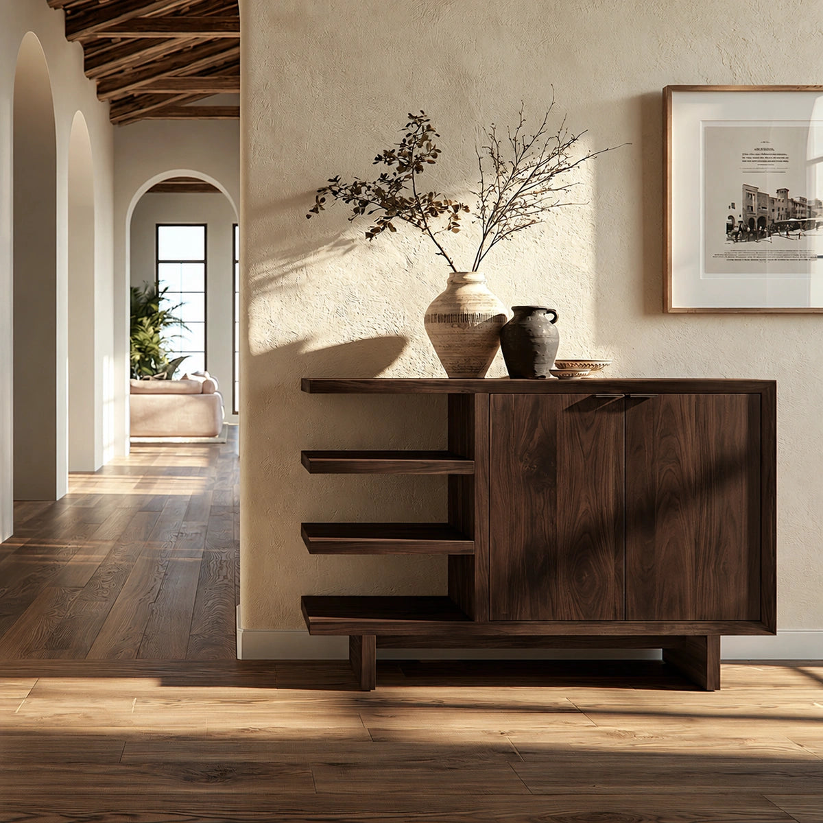 Natural Solid Wood Sideboard with Open Shelving and Cabinet Door – Japandi - Arboriswood - 2