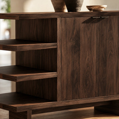 Natural Solid Wood Sideboard with Open Shelving and Cabinet Door – Japandi - Arboriswood - 3
