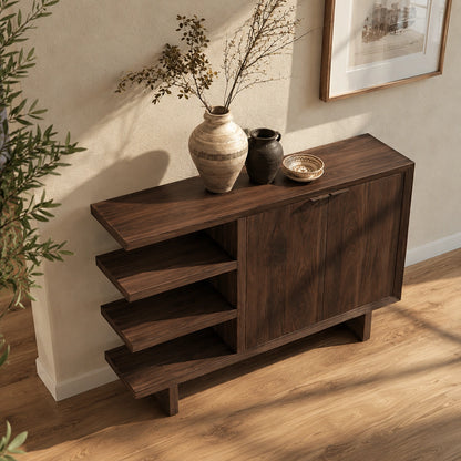 Natural Solid Wood Sideboard with Open Shelving and Cabinet Door – Japandi - Arboriswood - 4