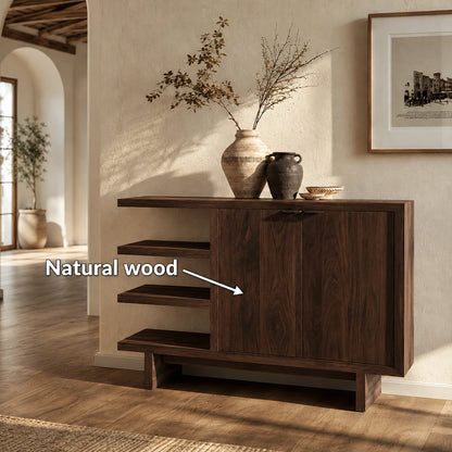 Natural Solid Wood Sideboard with Open Shelving and Cabinet Door – Japandi - Arboriswood - 5