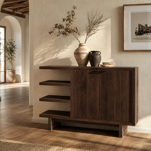 Natural Solid Wood Sideboard with Open Shelving and Cabinet Door – Japandi - Arboriswood - 7