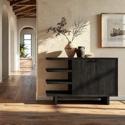 Natural Solid Wood Sideboard with Open Shelving and Cabinet Door – Japandi - Arboriswood - 8