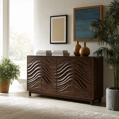 Natural Solid Wood Sideboard with Sculptural Wave Carving – Japandi - Arboriswood - 10