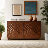 Natural Solid Wood Sideboard with Sculptural Wave Carving – Japandi - Arboriswood - 2
