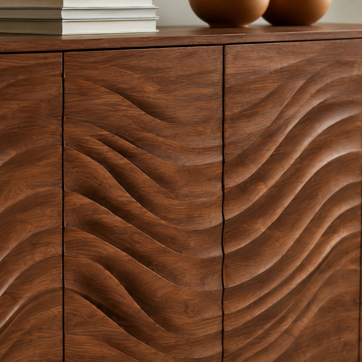 Natural Solid Wood Sideboard with Sculptural Wave Carving – Japandi - Arboriswood - 3
