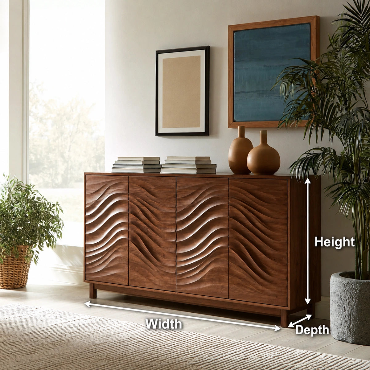 Natural Solid Wood Sideboard with Sculptural Wave Carving – Japandi - Arboriswood - 6