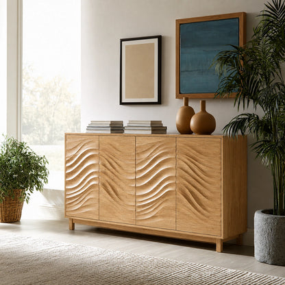 Natural Solid Wood Sideboard with Sculptural Wave Carving – Japandi - Arboriswood - 9