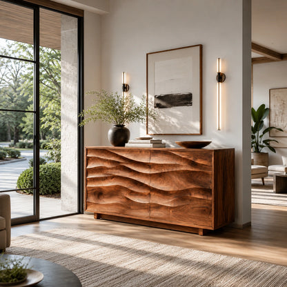Natural Solid Wood Sideboard with Sculptural Wave Doors – Modern Dining - Arboriswood - 1