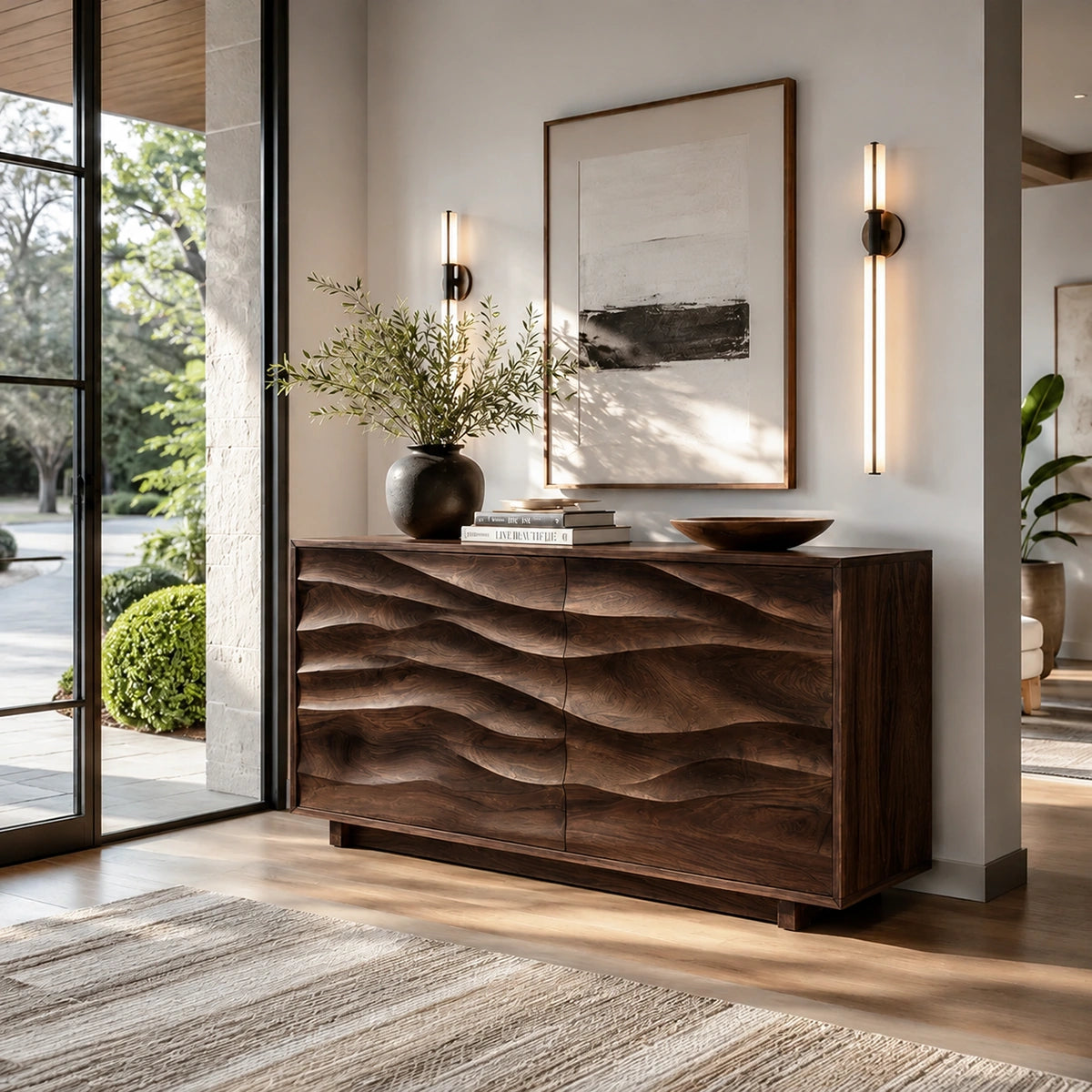 Natural Solid Wood Sideboard with Sculptural Wave Doors – Modern Dining - Arboriswood - 10