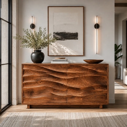 Natural Solid Wood Sideboard with Sculptural Wave Doors – Modern Dining - Arboriswood - 2