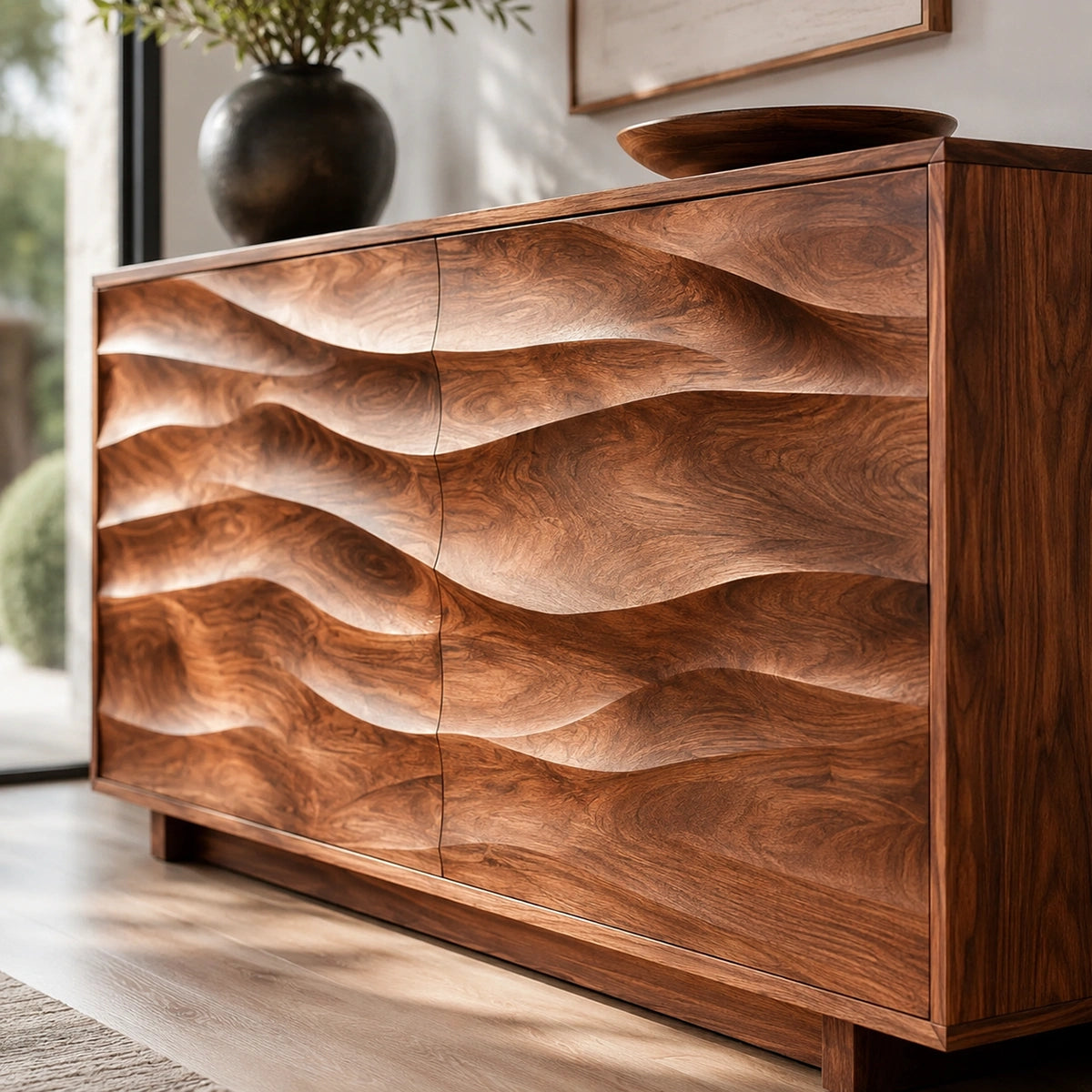 Natural Solid Wood Sideboard with Sculptural Wave Doors – Modern Dining - Arboriswood - 3