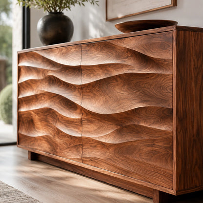 Natural Solid Wood Sideboard with Sculptural Wave Doors – Modern Dining - Arboriswood - 3