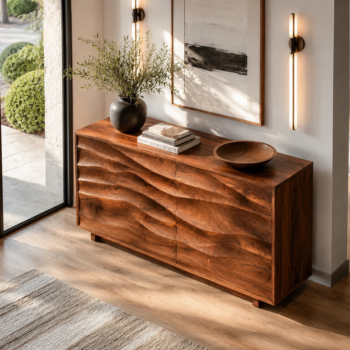 Natural Solid Wood Sideboard with Sculptural Wave Doors – Modern Dining - Arboriswood - 4