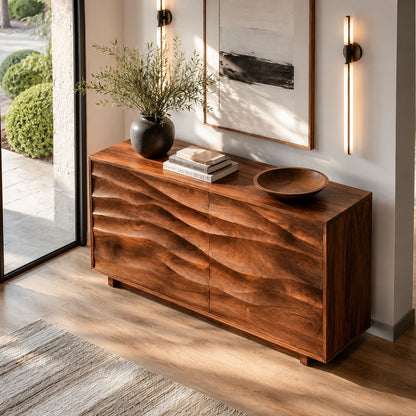 Natural Solid Wood Sideboard with Sculptural Wave Doors – Modern Dining - Arboriswood - 4