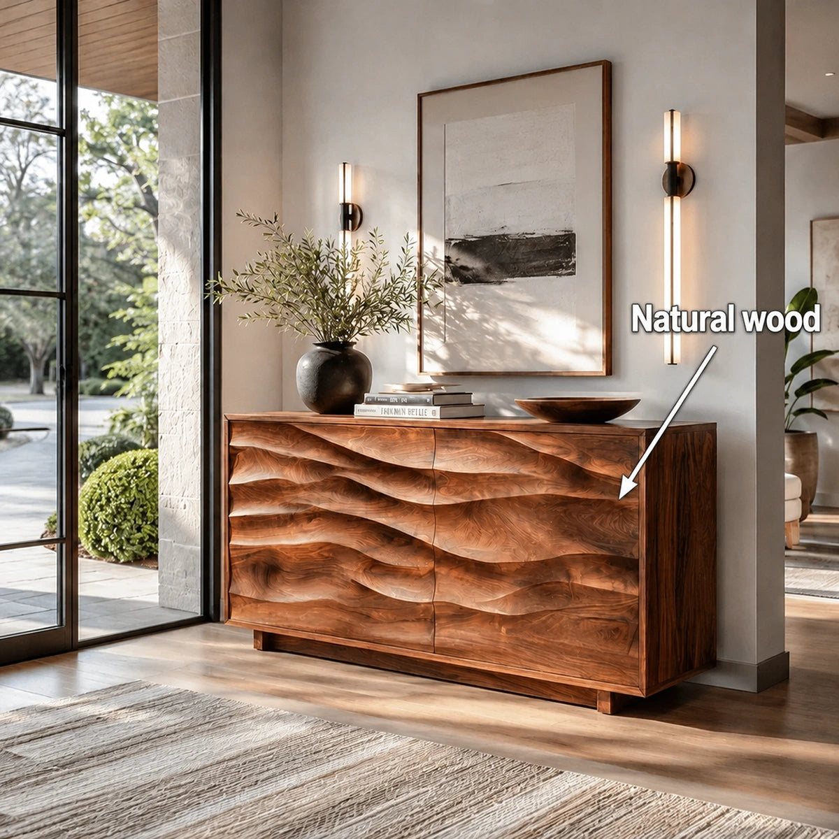 Natural Solid Wood Sideboard with Sculptural Wave Doors – Modern Dining - Arboriswood - 5