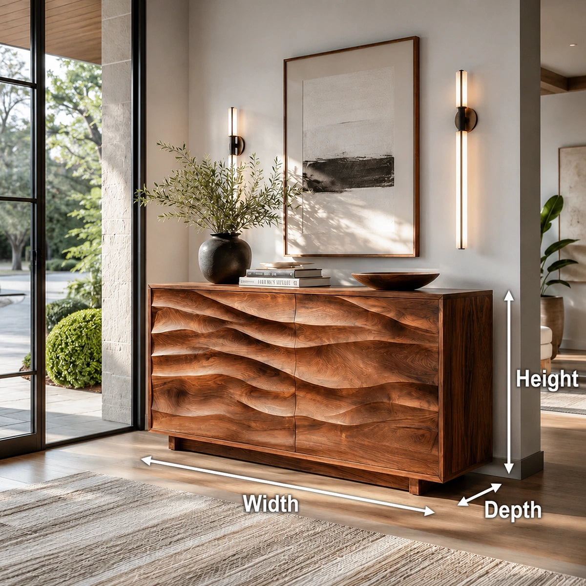 Natural Solid Wood Sideboard with Sculptural Wave Doors – Modern Dining - Arboriswood - 6