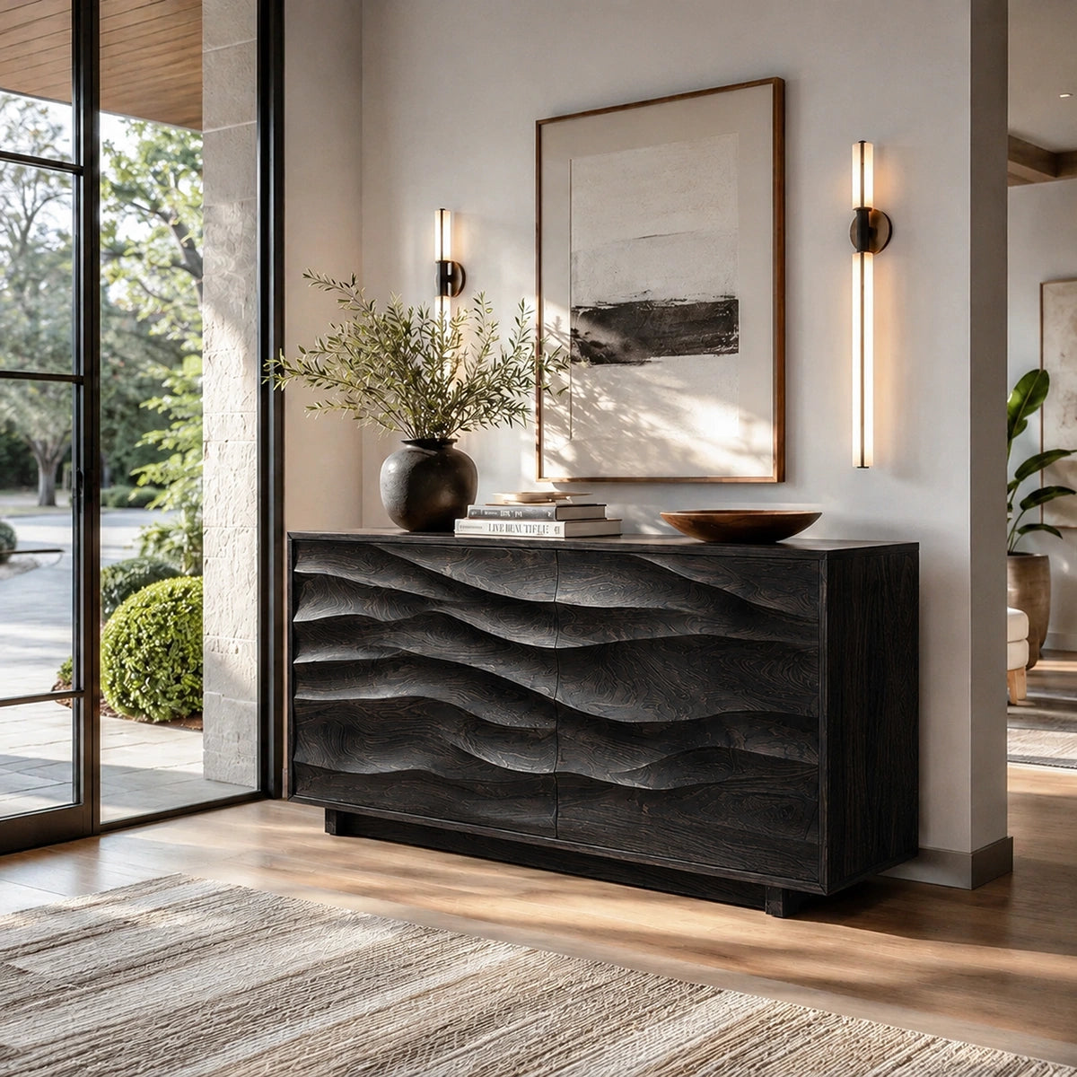 Natural Solid Wood Sideboard with Sculptural Wave Doors – Modern Dining - Arboriswood - 8