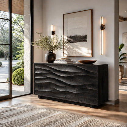 Natural Solid Wood Sideboard with Sculptural Wave Doors – Modern Dining - Arboriswood - 8