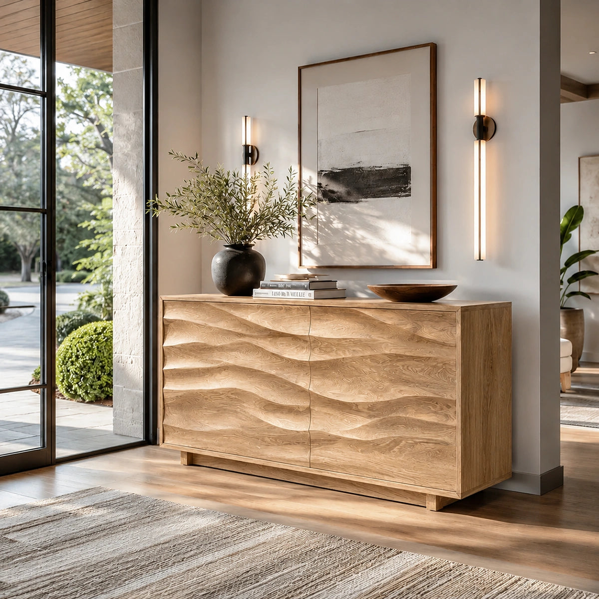 Natural Solid Wood Sideboard with Sculptural Wave Doors – Modern Dining - Arboriswood - 9