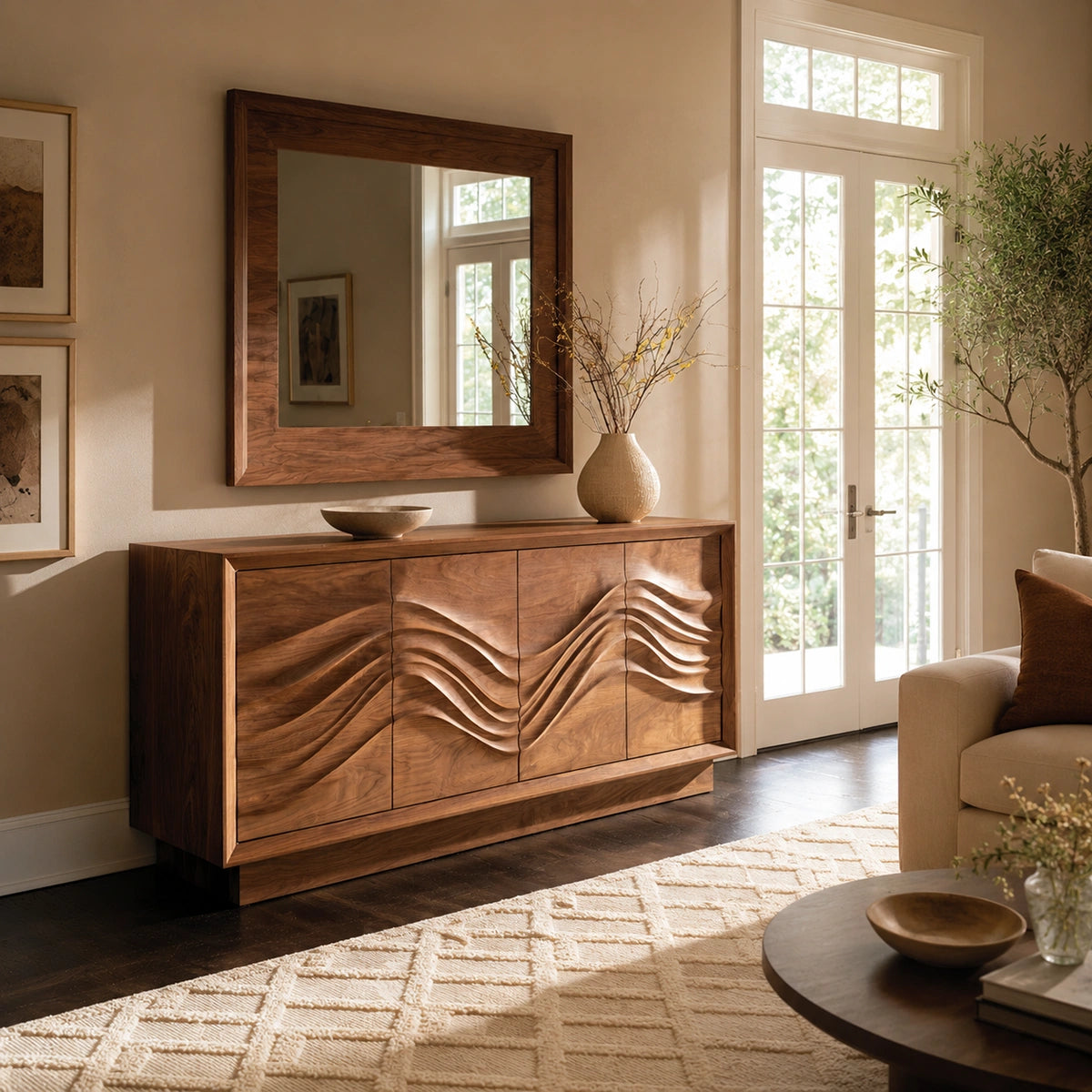 Natural Solid Wood Sideboard with Sculptural Wave Doors – Scandinavian - Arboriswood - 1