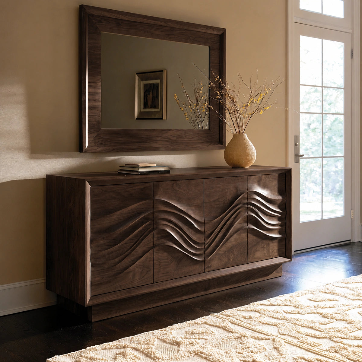 Natural Solid Wood Sideboard with Sculptural Wave Doors – Scandinavian - Arboriswood - 10