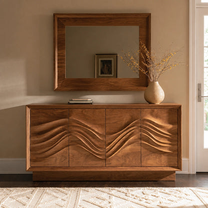 Natural Solid Wood Sideboard with Sculptural Wave Doors – Scandinavian - Arboriswood - 2