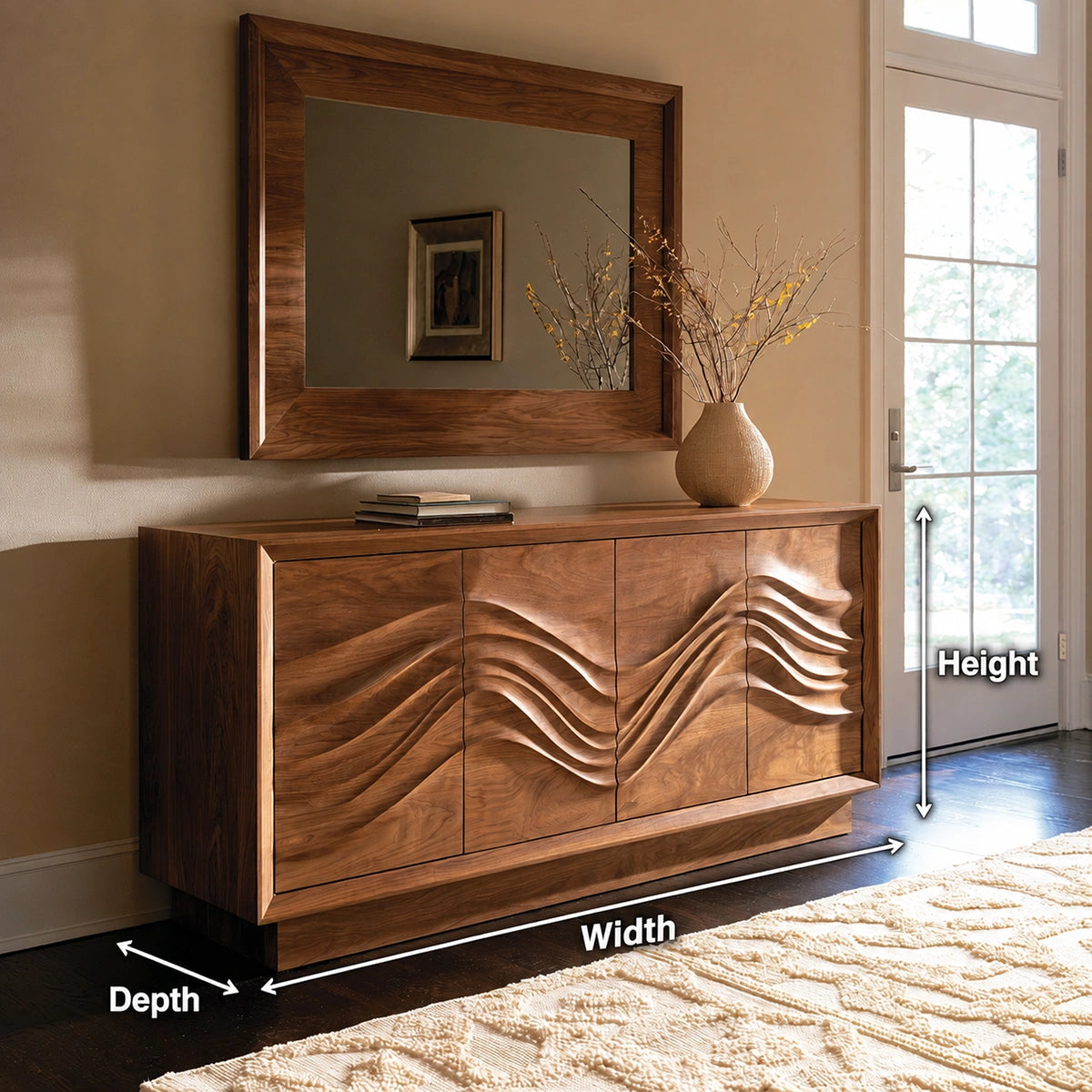 Natural Solid Wood Sideboard with Sculptural Wave Doors – Scandinavian - Arboriswood - 6