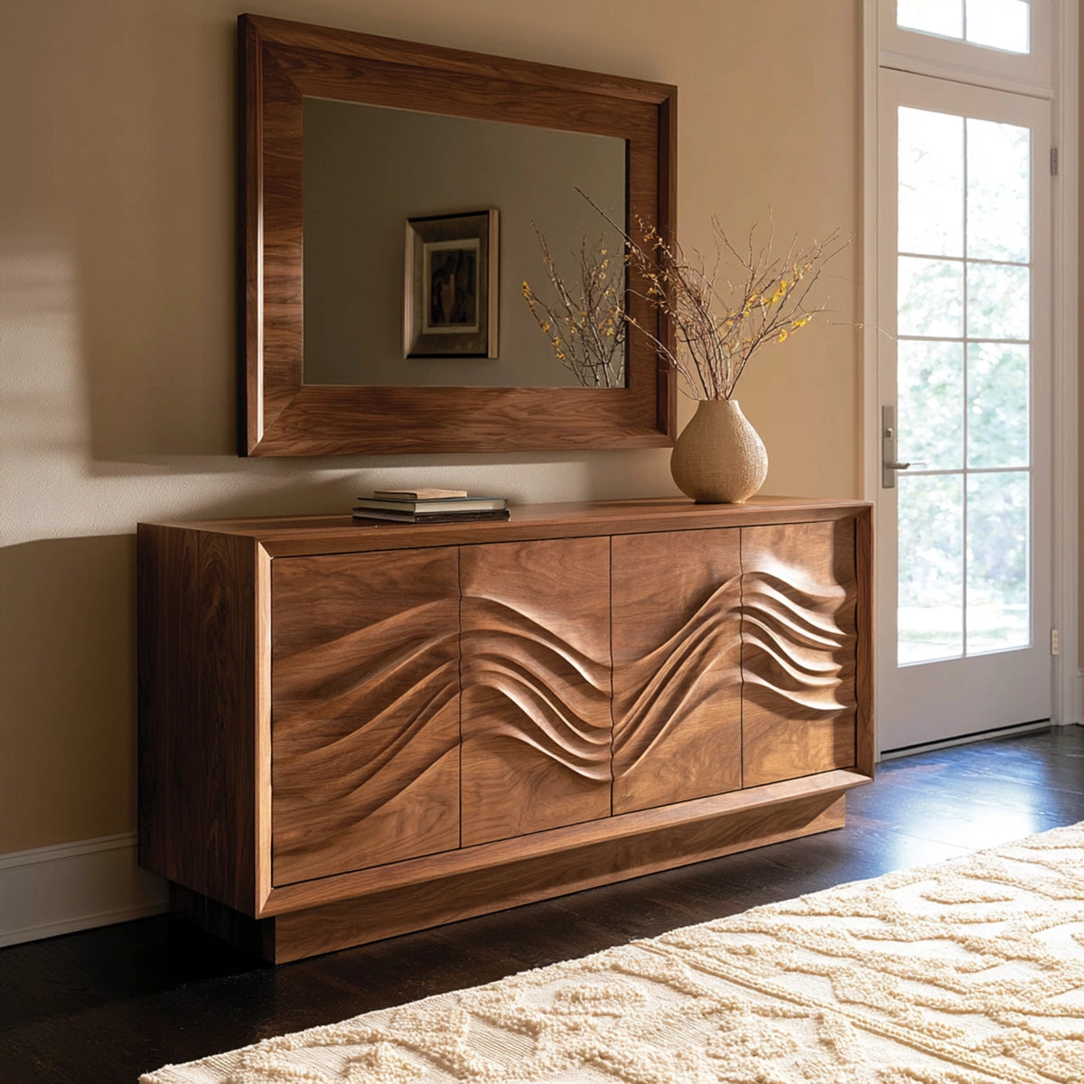 Natural Solid Wood Sideboard with Sculptural Wave Doors – Scandinavian - Arboriswood - 7